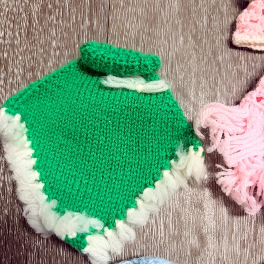 Vintage Handmade Crochet Knit Doll Clothes Poncho Shawl Hat Booties Set 7pc